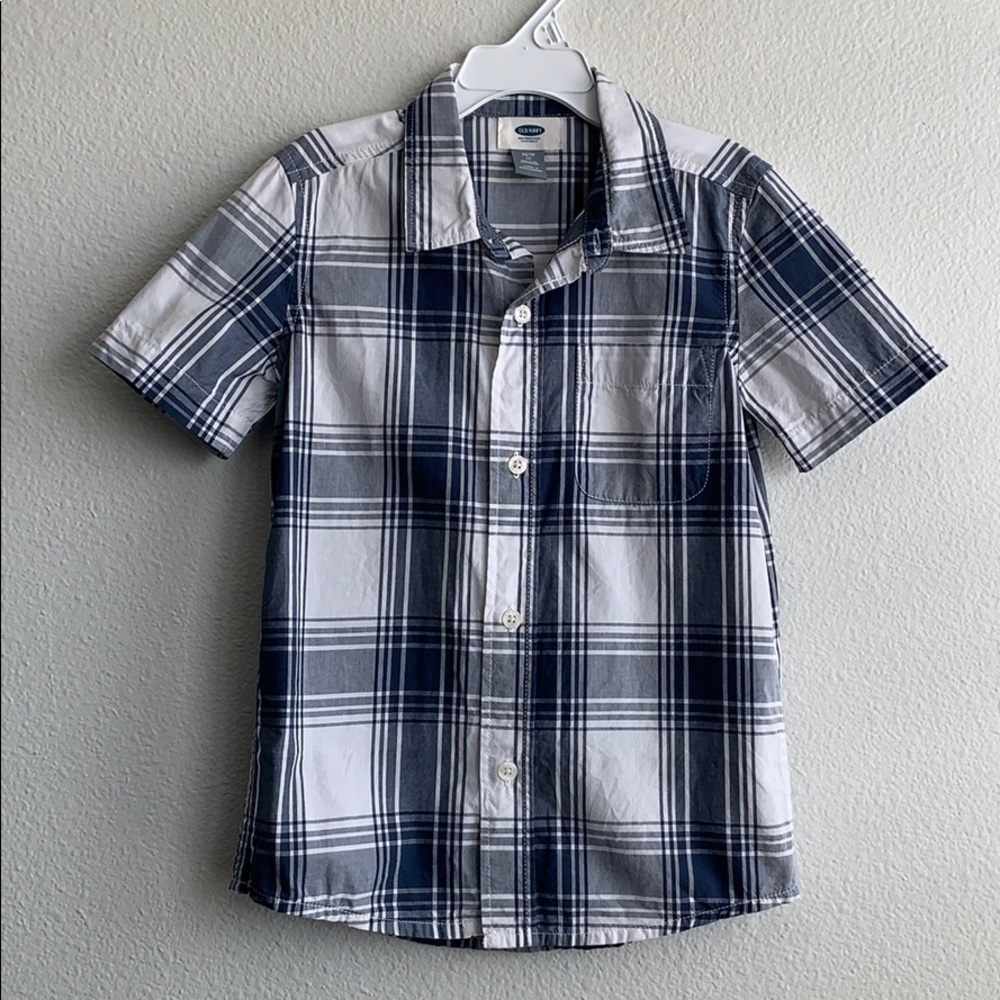 Boys White and Blue Plaid Button up